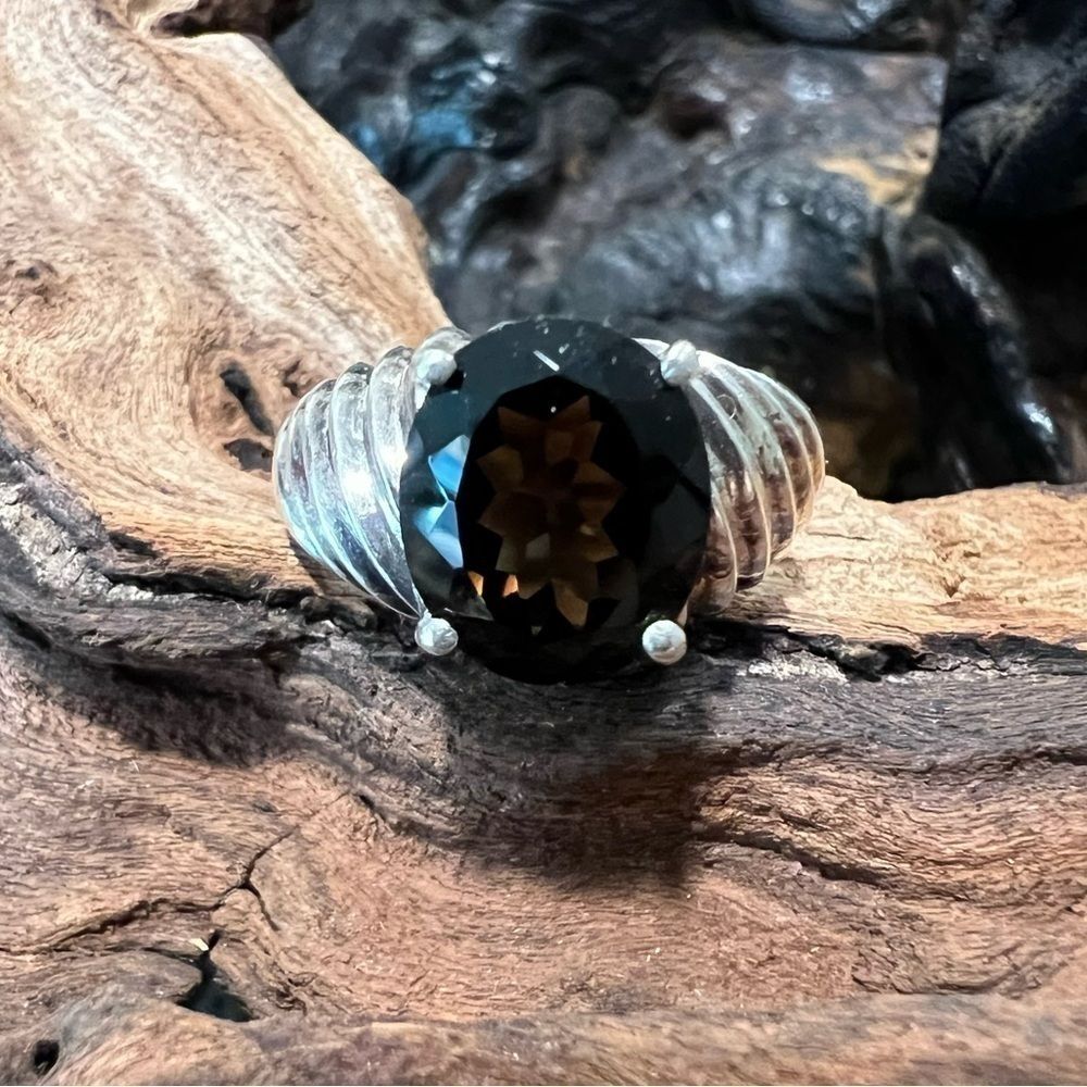 Vintage Clyde Duneier 3.63 ct Oval Smoky Quartz Ring Size 9 Sterling Silver CID